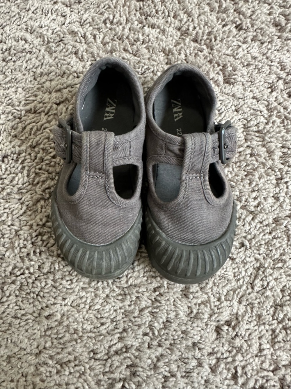 Zara Kids Dark Gray Canvas T-Strap Sneakers